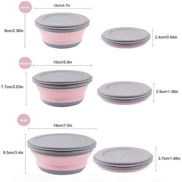 Hopfällbar Silikon Matlåda - Matförvaringsset - Picknick Ryggsäck Kök (Rosa)