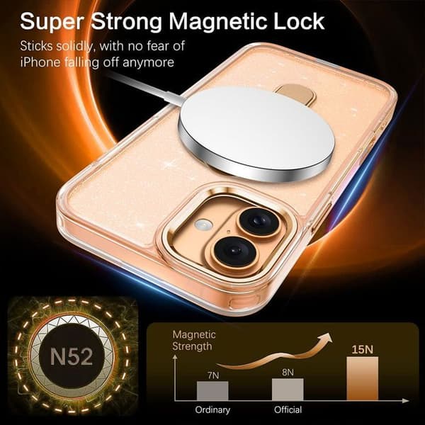BOOLING Protective Case - For iPhone 17 - With Adjustable Magnetic Gold Ring - 2 Gold Tempered Glass Screen Protectors