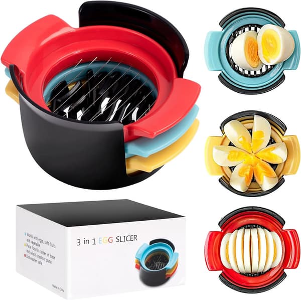 Egg Slicer 3 in 1 Hard Boiled Egg Cutting Tool, Stainless Steel Egg Divider Kitchen Utensil