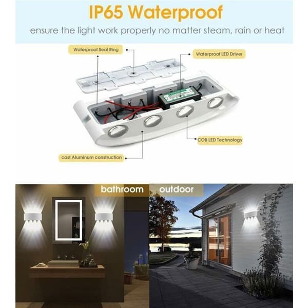 8W LED Wall Light - Indoor and Outdoor Wall Lamp IP65 White Wall Light Adjustable Up and Down
