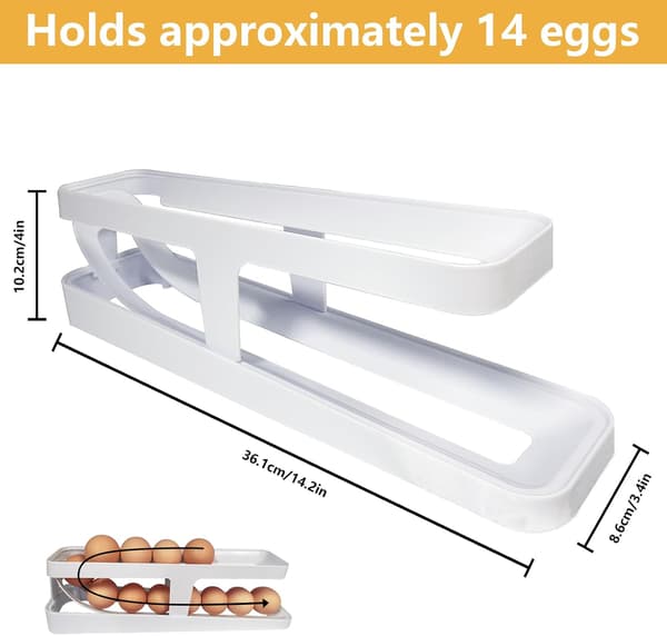 Rolling Egg Tray Egg Holder 2 Layers Rolling Egg Dispenser Automatic Rolling Egg Storage Container Suitable for Kitchen Refrigerator Countertop