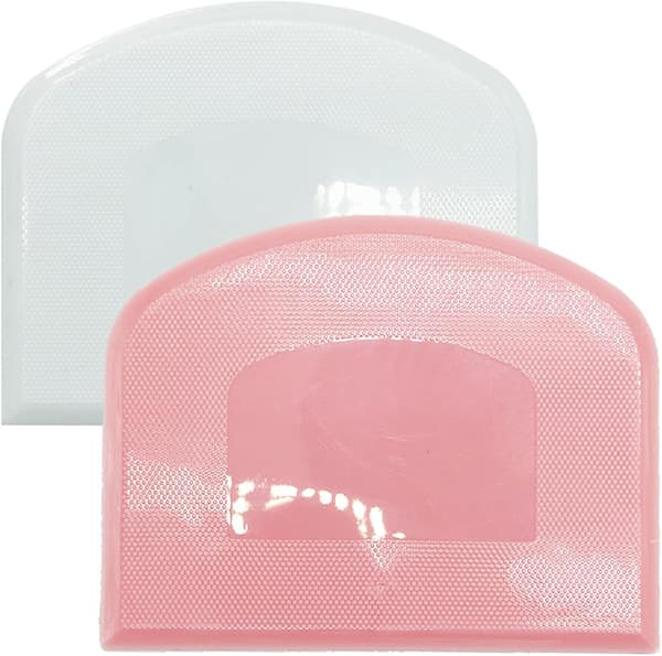 Sett med 2 deigskrapere, skålskrape, plast, bakverk, brøddeighakker, kjøkkenredskap for baking (rosa+hvit)