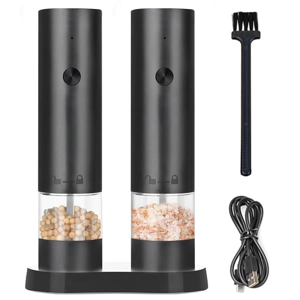 2-piece Electric Salt and Pepper Grinder Set with Storage Base, Refillable Spice Grinder, 4-Level Adjustable Pepper Mill for Kitchen