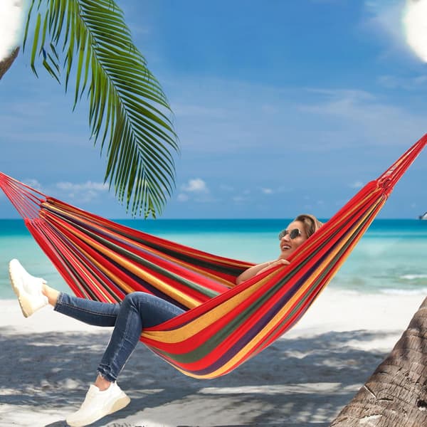 Outdoor Camping Hammock, Portable and Lightweight Canvas Hammock, Includes Straps and Storage Bag, Red