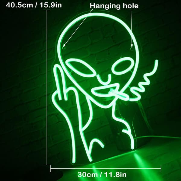 Røg Alien neonlys til vægdekoration, USB LED, ny grøn neon