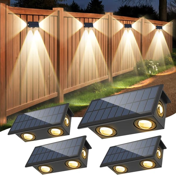 Solcellevegglamper Sett med 4 Vanntette Utendørs LED Vegglamper Varmhvitt Lys for Uteplass Hage Terrasse Dekk