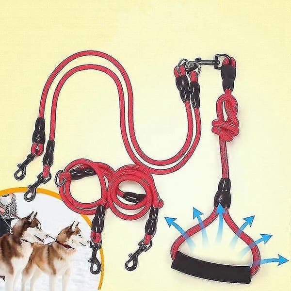 Pet Leash Detachable Dog Leash with Foam Handle 1 Leash for 2 Dogs (Red)