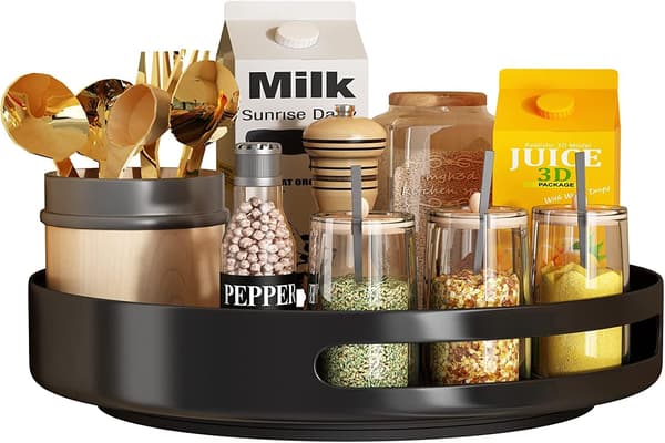 Metal Turntable for Cabinets, Rotating Spice Rack for Pantry, Cabinet, Organizing Table, 25 cm, Black
