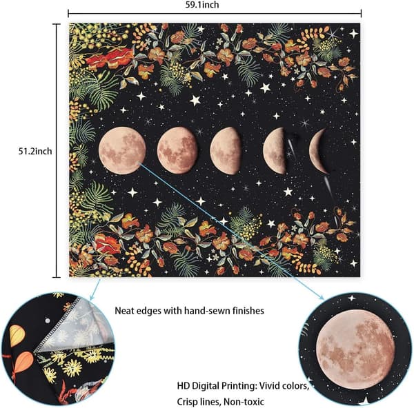 1 st Moonlight Garden Gobeläng, Måne Fas Tapestries Blomster Vin
