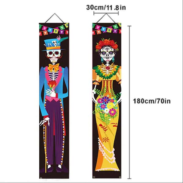 De Dødes Dag Dørgardinbanner Halloween Skeletpar Dekoration Hængende Flag