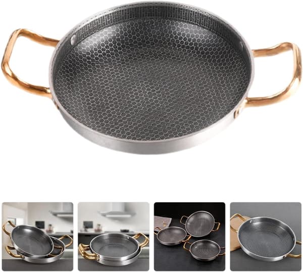 Stainless Steel Honeycomb Frying Pan, Ergonomic Handle, Scratch Resistant