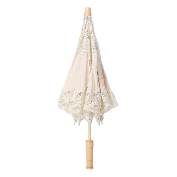 Handgjord spetsblomma broderi parasoll bröllop brudfotografering paraply beige L