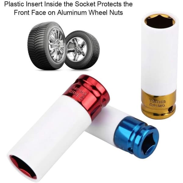 Wheel Socket, Set of 3 Impact Sockets for Aluminum Rims, 17, 19, 21 mm for Garage Workshop