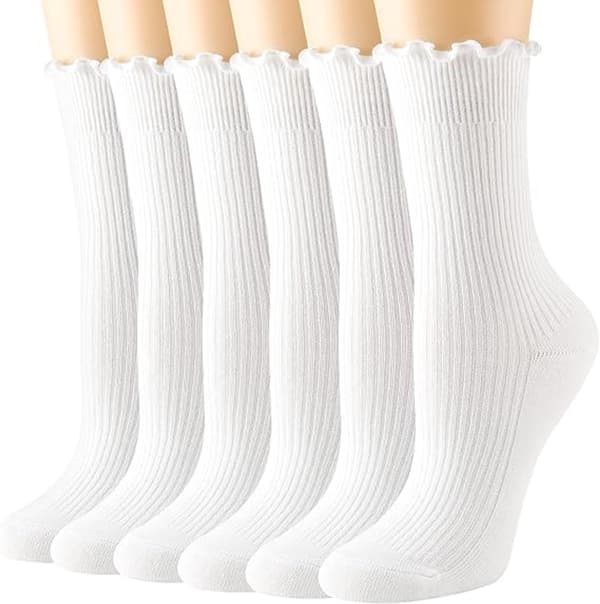 Women's Ruffle Socks - Casual Cotton, Soft, Breathable - Winter Warm - Sizes 35-40 - White