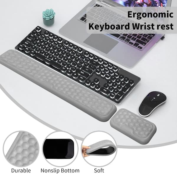 Keyboard Mouse Wrist Rest, Ergonomic Keyboard Support Wrist Rest, Home Office Computer Desk, Laptops, Gaming, Typing Grey Grey
