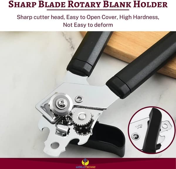Manuell boksåpner, matsikkert rustfritt stål, glatt kant, bokslokk, boks-/flaskeåpner med sklisikkert håndtak og ergonomisk