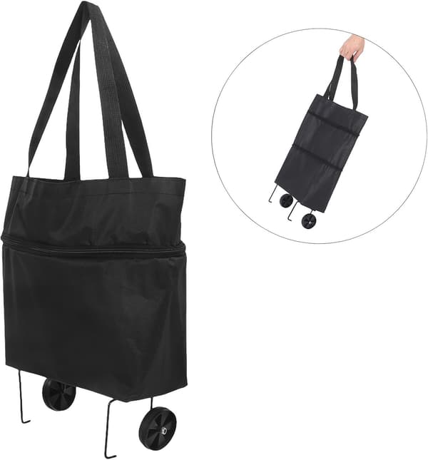 Foldable Shopping Cart with Wheels, Portable Reusable Grocery Bag on Wheels with Pull Handle