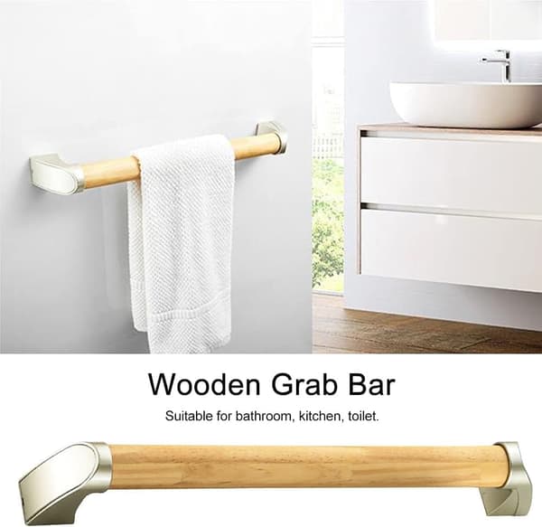 Solid Wood Bathroom Grab Bar Holder, 13” Bathtub Safety Grab Bar, Bathroom Accessibility Handle, Non-Slip Pull Handle