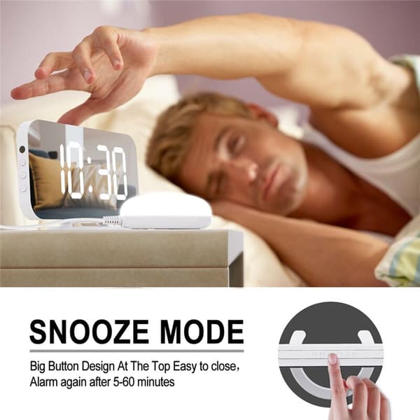 Multifunctional LED Vibration Alarm Clock Dual USB Charging Mute Bedside Automatically Adjusts Brightness White