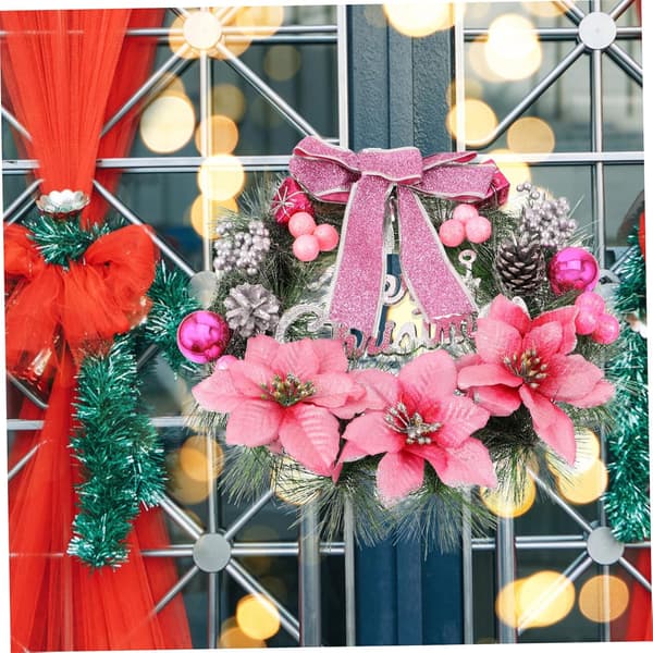Artificial Pine Wreath with Berries and Bow for Christmas Home Decor