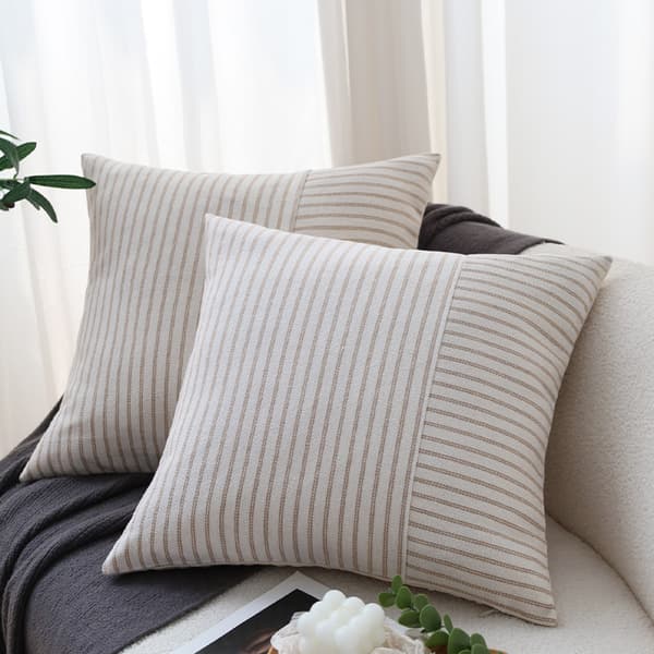 Khaki og beige patchwork pudebetræk i landlig stil 45*45cm, stribet dekorativt moderne pyntepudebetræk til sofa, seng, soveværelse