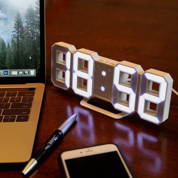 Minimalist LED Clock with 3 Adjustable Brightness Levels and AC DC Power Adapter Digital LED Desk Clock Wall Clock Alarm Clock White