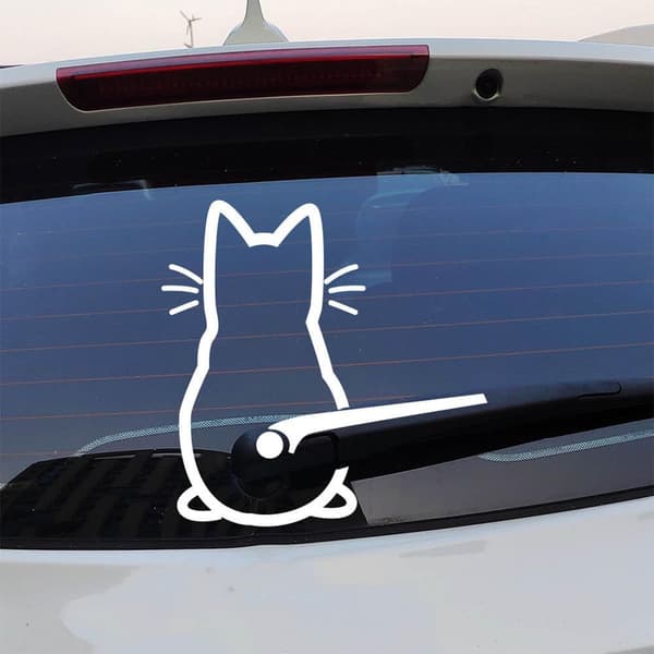 Funny Kitten Wiper Decal, Cat Shaped Windshield Wiper Decal, Car Wiper Decal, White