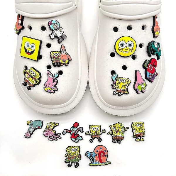 20 Pcs SpongeBob SquarePants Series Figures Beach Shoe Charms For Crocs Clogs Sandals Decoration Accessories Gifts