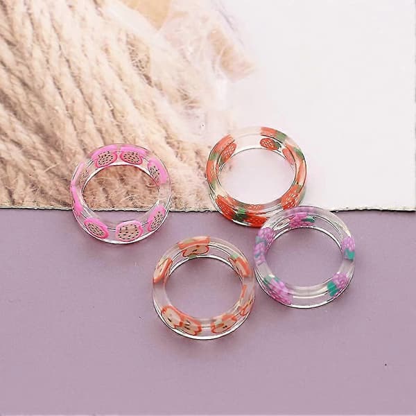 Harpiksringe til kvinder piger Retro Akryl Chunky Farverige Ringe Fingerstabling