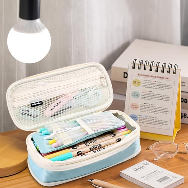 1 pc Extendable Pencil Case, Large Capacity Pencil Case with Compartments, Portable Pencil Bag Blue