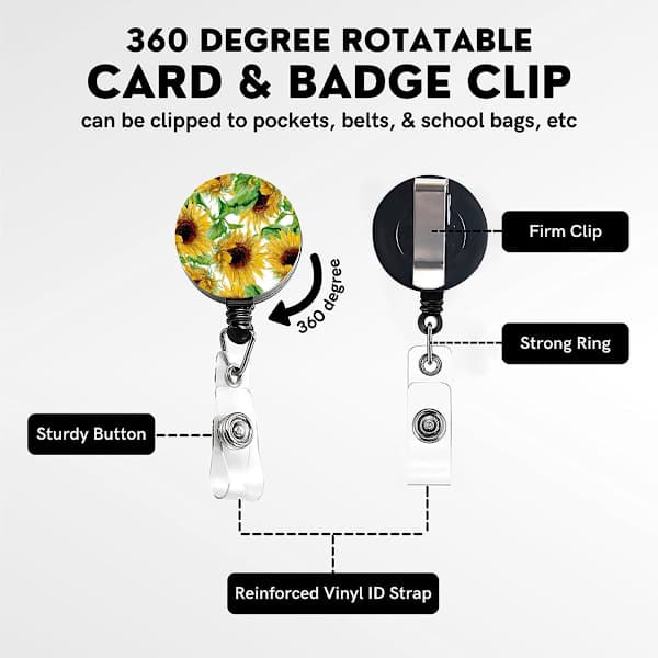Branded Case - Keychain - With ID Card Holder and Retractable Clip - One Black Piece