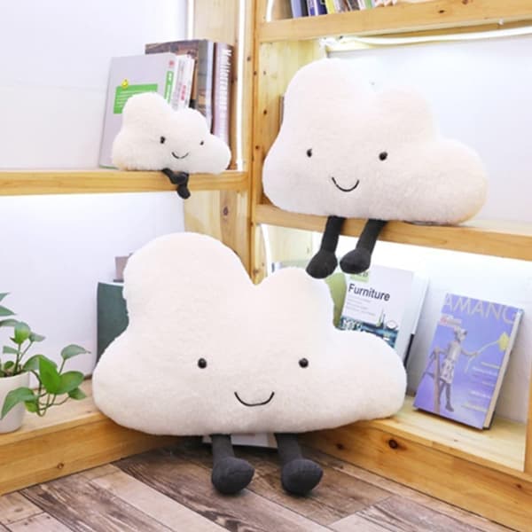 Molnkudde, tecknad molnformad prydnadskudde, midjestödkudde, sängstödkudde, läskuddar, stolsryggkudde