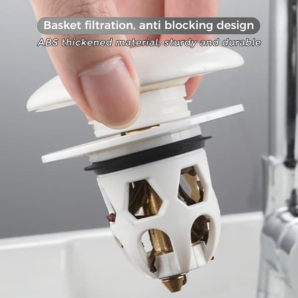 2-delt universel pop-up vaskprop med anti-tilstopningsfilter, anti-blokeringsfilter, badekarprop, hvid