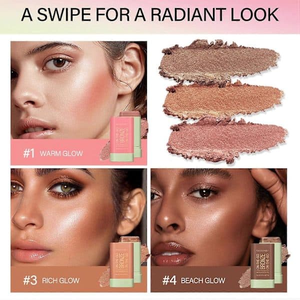 Cream Contour Sticks - 3 pcs Blush & Highlighter, Natural Matte Waterproof for Cheeks & Eyes