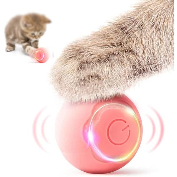Interaktiv Kattelegetøjsbold med LED-lys Automatisk Roterende Intelligent til Indendørs Kat, USB-genopladelig (Rosa)