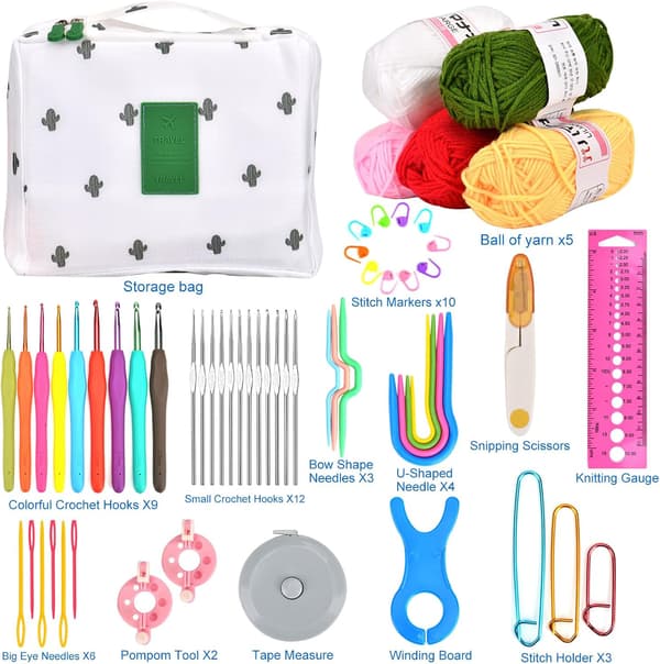 58 pcs Crochet Hook Set Crochet Kit for Beginners Adults Knitting Kit Includes Ergonomic Metal Crochet Hooks 0.6mm to 6mm, Accessories Tools