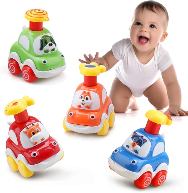 Babylegetøjsbiler, Babylegetøjsbiler Assorteret 4-pak Tryk & Kør Legetøjsbilsgaver til Babydrenge 1-2 År Gamle