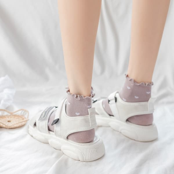 Ruffle Socks til kvinder, sjove farverige hverdagsstrømper til kvinder 5-pak