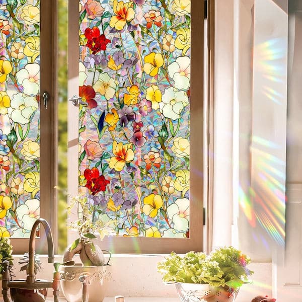Retro Blomstret Vinduesmærkat 43x100cm UV-beskyttet[YJD] 43x100cm-XCBL036