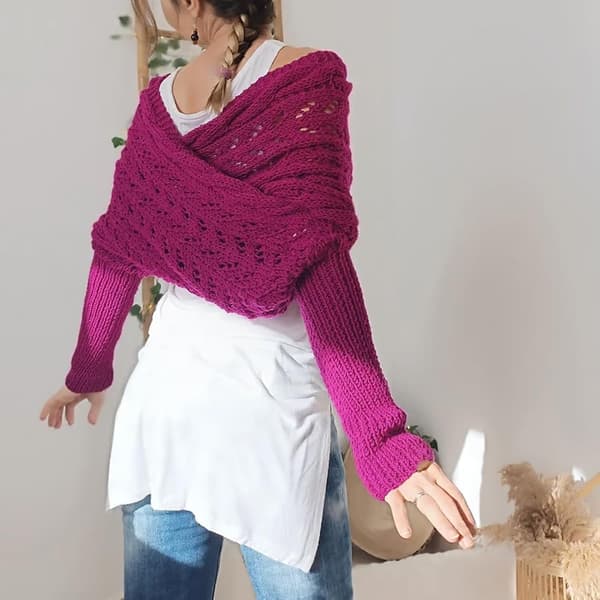 Multifunctional Shawl with Sleeves, Knitted Cable Wrap, Shawl Sweater with Sleeves, Knitted Shawl with Sleeves for