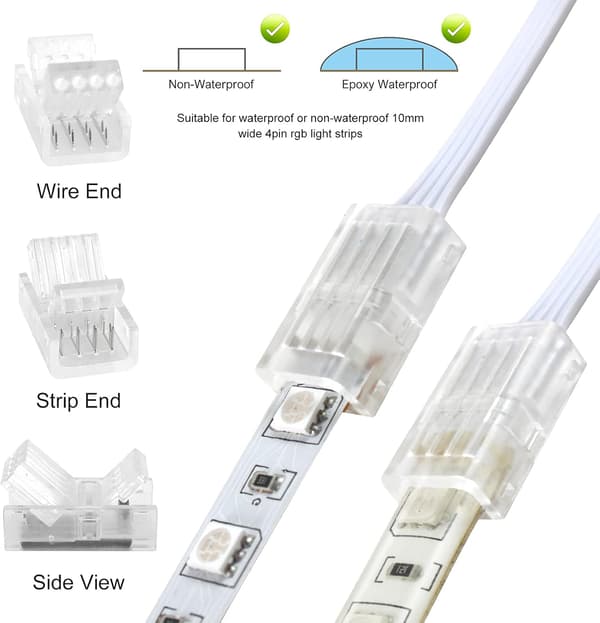 4-pinners 10 mm RGB LED-stripe-koblingssett, 5-pakning