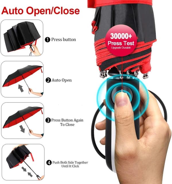 Compact Umbrella - Travel Umbrella Quick Dry, Windproof Reinforced Frame, Automatic Open and Close, Double Canopy, Lightweight 10 Ribs Umbrella