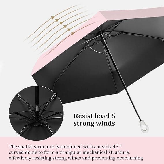 Mini Folding Umbrella, Creative Ring Handle, Windproof and UV Resistant Ultralight Umbrella, Foldable and Sturdy, Sun and Windproof Pink Pink