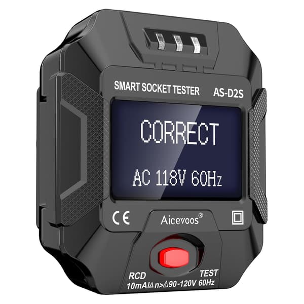 Stikkontakttester, RCD-sikringstester Stikkontaktdetektor med LCD-skjerm, AC-kretsanalysator Inkluderer 6 typer feildiagnose