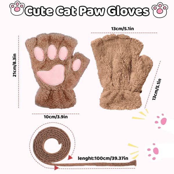 Kattklohandsker, plys fingerløse handsker, søde halvfingerhandsker, varme vinterhandsker, kat cosplay-handsker