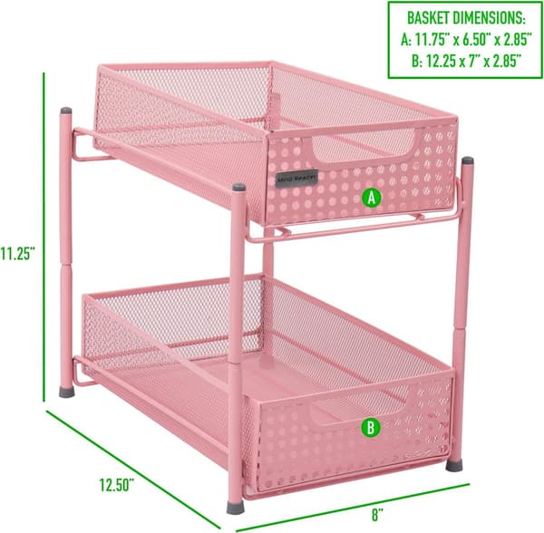 Cabinet, Mesh Storage Baskets Organizer Home, Office, Kitchen, Bathroom, Steel, Pink