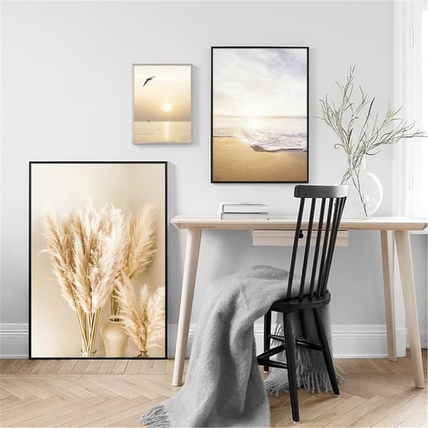 Set med 3 eleganta väggposters för vardagsrum eller sovrum, utan ram, med solnedgångs- och strandmotiv, 30 x 40 cm