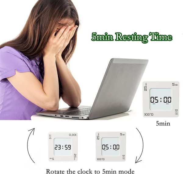 Office Clock with Timer, 5, 15, 25 and DIY Custom Time, Preset Countdown Timer, User-Friendly Time Management Tool (White) white white