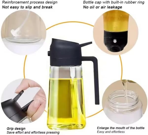 Olivenoliesprayflaske til køkken 2 i 1 Madoliedispenser Ikke-aerosol Genopfyldelig Sort