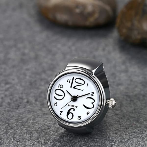 Fingerur Kreativ Elastisk Rund Kvarts Fingerring Ure, til Valentinsdag unisex hvid white